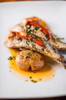 Grilled Sardines Plate with Red Pepper and Potato photo