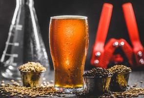 cerveza casera con miel, diferentes equipos de cebada y elaboración de cerveza foto