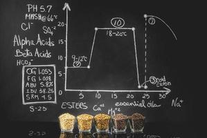 Beer Science. Black Board with Graph, Data and Specs with Different Malted Grain Colors. photo