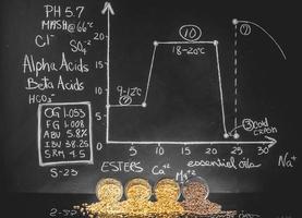 Beer Science. Black Board with Graph, Data and Specs with Different Malted Grain Colors. photo