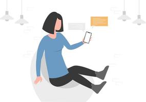 A girl doing chats on social media apps. vector