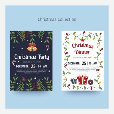 Christmas invitation and greeting card design with christmas element. Vector illustration. Flat design.