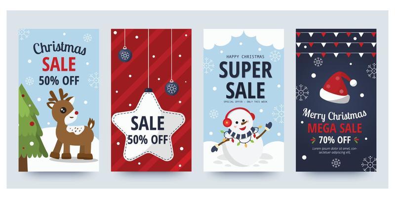 Christmas sale template for social media stories. Vector illustration.