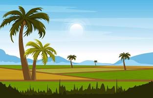 Beautiful Asian Paddy Rice Field Agriculture Nature View Illustration vector