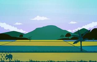 Asian Farmer Paddy Rice Field Agriculture Nature View Illustration vector