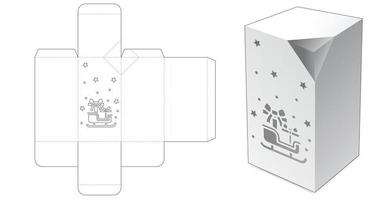 One chamfered box with Christmas sleigh window die cut template vector