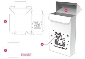 Auto locked point packaging box with Christmas sleigh window and transparent plastic sheet die cut template