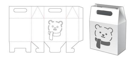 cardboard bag with stenciled Christmas bear die cut template vector