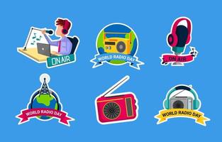 World Radio Day Stickers Collection vector