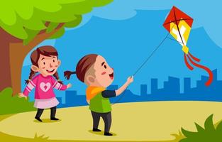 Children Playing Kite with Friends vector