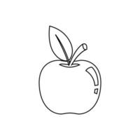 Apple Coloring Book Vector. Line art of fruit with a leaf Black and White vector
