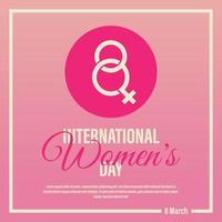 día de la mujer en concepto de diseño de 8 de marzo. Banner de símbolo del día internacional de la mujer para publicación en redes sociales en fondo rosa cuadrado vector