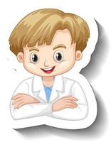 Scientist student boy cartoon character sticker vector