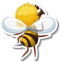 Back side of honey bee cartoon character sticker vector