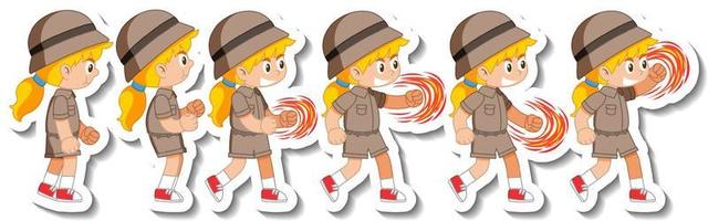 Set of girl scout in different action vector