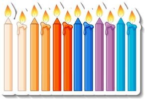 Diferentes colores de velas con pegatina ligera de dibujos animados. vector