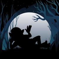 Silhouette background with full moon and troll vector