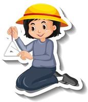 Cartoon sticker with girl playing triangle vector