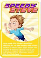 plantilla de tarjeta de juego de personajes con palabra speedy steve vector