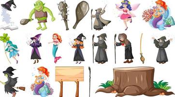 conjunto de elementos y personajes de cuento de hadas de fantasía