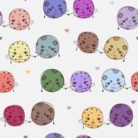 Cute doodle planets and hearts in space love pattern. For Valentine's Day, weddings. White paper for scrapbooking doodle cosmos. vector