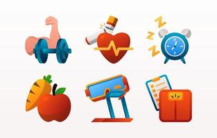 Healthy Lifestyle in New Year Resolution Icon Set vector