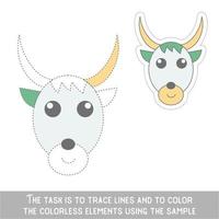 Color Cow Face. Restore dashed lines. Color the picture elements. Page to be color fragments. vector