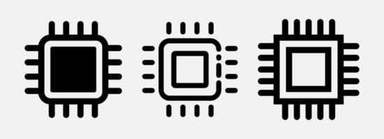 procesador, chip, hardware, conjunto de iconos de soc. símbolo de componente de computadora de contorno vector