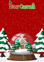 Merry Christmas poster template with a house in snowdome vector