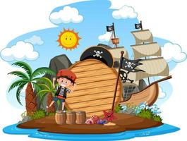 Pirate island with an empty banner isolated on white background vector