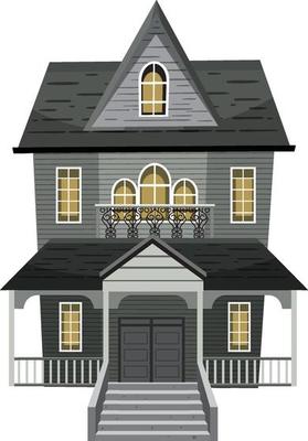 Isolated haunted mansion facade