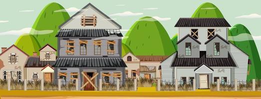 Abandon empty rutal town with old broken house background vector