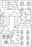 christmas houses in winter coloring page for kids