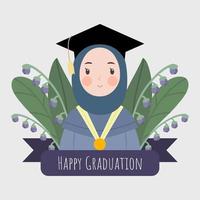 girl wear hijab graduation greeting illustration vector