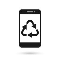 Mobile phone flat design with recycling sign. vector