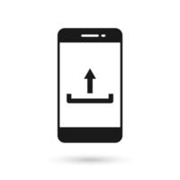 Mobile phone flat design with upload icon sign. vector