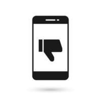 Mobile phone flat design with thumbs down sign. vector