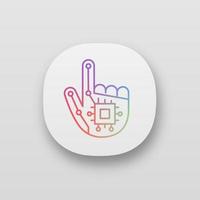 Robotic hand app icon. UI UX user interface. NFC or RFID implant. Digital hand. Microchip implant. Web or mobile application. Vector isolated illustration