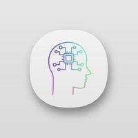 Artificial intelligence app icon. UI UX user interface. Robot. Human head with chip digital network. Robotics. Web or mobile application. Vector isolated illustration