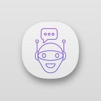 icono de la aplicación chat bot. interfaz de usuario ui ux. robot. asistente virtual. inteligencia artificial. aplicación web o móvil. vector ilustración aislada