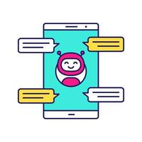 Chatbot with speech bubbles color icon. Messenger bot chatting on smartphone. Modern robot. Virtual assistant. Isolated vector illustration