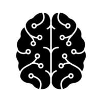 AI glyph icon. Silhouette symbol. Digital brain. Artificial intelligence. Neurotechnology. Neural network. Machine learning. Negative space. Vector isolated illustration