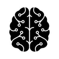 AI glyph icon. Silhouette symbol. Digital brain. Artificial intelligence. Neurotechnology. Neural network. Machine learning. Negative space. Vector isolated illustration