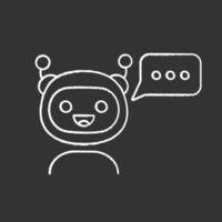 Chatbot with three dots in speech bubble chalk icon. Modern robot. Online virtual assistant. Chat bot. Digital support. Isolated vector chalkboard illustration
