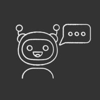 Chatbot with three dots in speech bubble chalk icon. Modern robot. Online virtual assistant. Chat bot. Digital support. Isolated vector chalkboard illustration