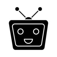 Chatbot glyph icon. Silhouette symbol. Talkbot. Modern robot. TV laughing chat bot. Virtual assistant. Conversational agent. Negative space. Vector isolated illustration