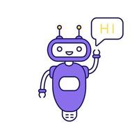 Chatbot saying hi color icon. Talkbot greeting user. Virtual assistant. Online helper. Modern robot. Isolated vector illustration