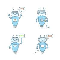 Chatbots color icons set. Talkbots. Virtual assistants. Free, USB, question, not found chat bots. Modern robots. Isolated vector illustrations