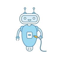 Chatbot with USB cable color icon. Talkbot with USB slot plugs to cable. Modern robot. Virtual assistant. Online helper. Isolated vector illustration