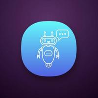 Chatbot typing answer app icon. UI UX user interface. Talkbot with dots in speech bubble. Modern robot. Processing request virtual assistant. Web or mobile application. Vector isolated illustration